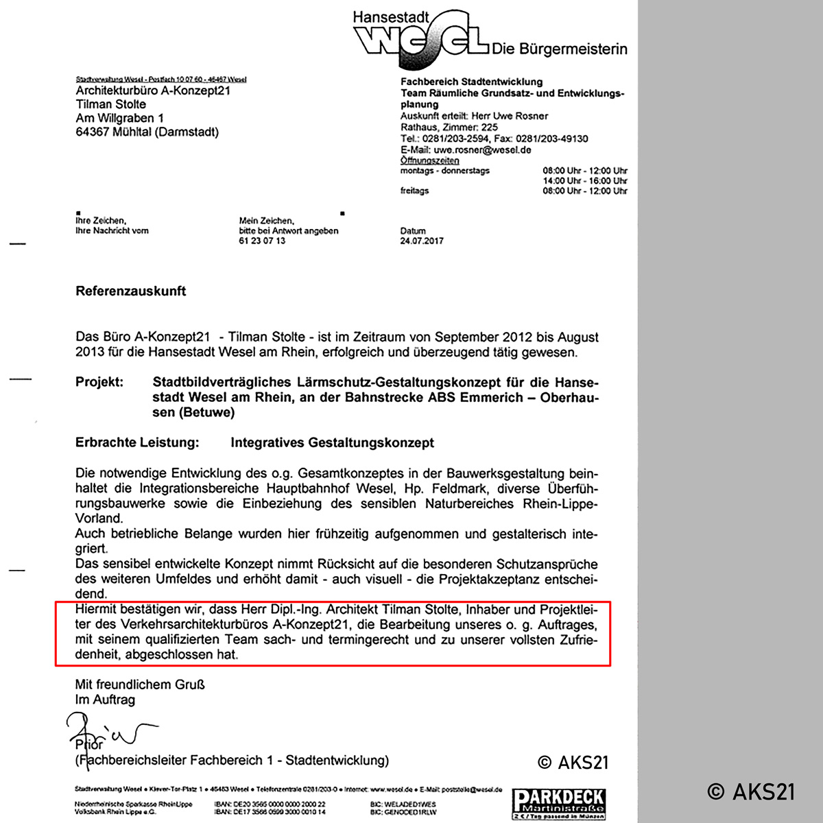 Referenzschreiben Wesel