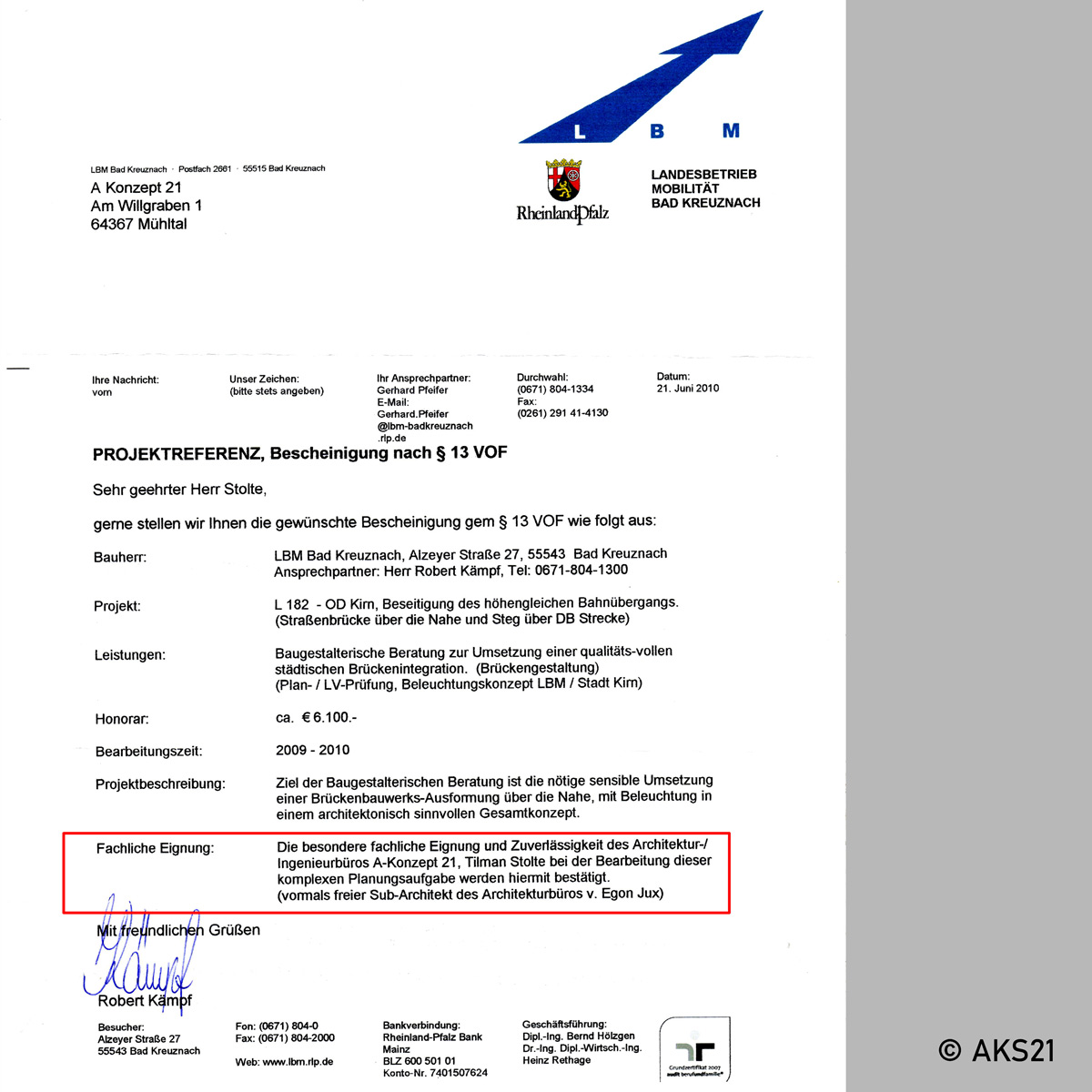 Referenzschreiben des LBM Bad Kreuznach